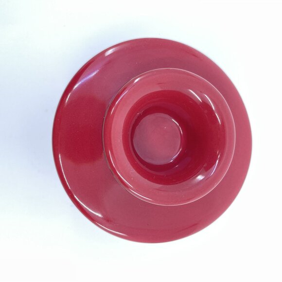 vintage red ceramic butter keeper with embossed floral design - Picture 5 of 7